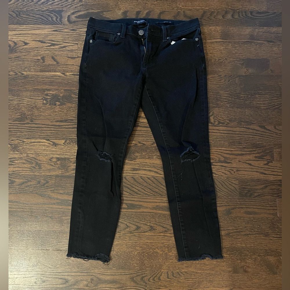 Banana Republic Black Distressed, Raw Hem Stretch Denim in Size 27 Petite